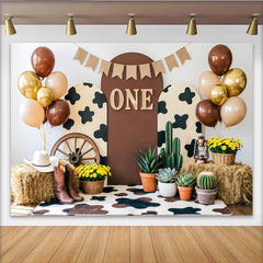 Lofaris Rustic Cowboy First Birthday Backdrop with Hay and Balloons, Western Farm Theme Photo Background for Baby Boy Party Decor