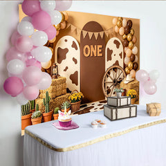 Lofaris Western 1st Birthday Backdrop with ONE Sign, Balloons and Cow Print, Rustic Cowboy Theme Photography Background for Party Decor.