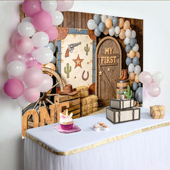 Lofaris Rustic Western First Birthday Backdrop with Wooden ONE Letters and Cowboy Decor, Baby Boy Cake Smash Photography Background
