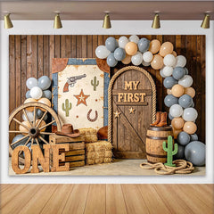 Lofaris Rustic Western First Birthday Backdrop with Wooden ONE Letters and Cowboy Decor, Baby Boy Cake Smash Photography Background