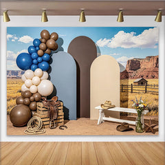 Lofaris Western Desert Photography Backdrop with Red Rocks and Arched Panels, Cowboy Studio Background for Ranch Party Decor and Photoshoot