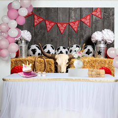 Lofaris Rustic Western Photography Backdrop with Bull Skull and Hay Bales, Farmhouse Photo Background for Cowboy Party Decor