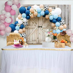 Lofaris Rustic Western Cowboy Birthday Backdrop with Blue Balloons, Farm Party Photo Background for Baby Shower or Photoshoot