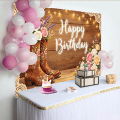 Lofaris Rustic Cowgirl Birthday Backdrop with Floral Boots, Western Theme Party Decor for Girls Photoshoot