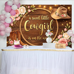 Lofaris Rustic Wooden Cowgirl Baby Shower Backdrop with Floral Roses and Boots, Western Photo Background for a Sweet Little Girl Party Decor
