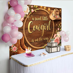 Lofaris Rustic Wooden Cowgirl Baby Shower Backdrop with Floral Roses and Boots, Western Photo Background for a Sweet Little Girl Party Decor