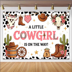 Lofaris Pink Cowgirl Baby Shower Backdrop with Western Boots, Hat and Cactus, A Little Cowgirl Is On The Way Theme Party Background Decor