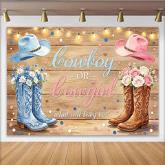 Lofaris Rustic Wood Cowboy or Cowgirl Gender Reveal Baby Shower Backdrop, Blue and Pink Western Theme Photography Background for Party