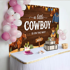 Lofaris Rustic Wood Western Cowboy Baby Shower Backdrop for Boy, Cute Teddy Bear and Cactus Photography Background for Party Decor
