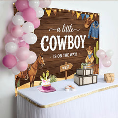 Lofaris Rustic Wood Cowboy Baby Shower Backdrop with Horse, Cactus and Teddy Bear, Western Party Photo Booth Background Decor