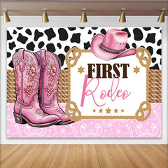 Lofaris Pink Cowgirl First Rodeo Birthday Backdrop with Boots and Hat, Western Theme Party Decoration Background for Baby Girl Photoshoot