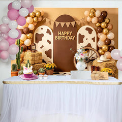Lofaris Western Cowboy Birthday Backdrop with Balloons and Cow Print, Farm Themed Photography Background for Kids Party Decoration