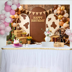 Lofaris Rustic Western Birthday Backdrop with Cowboy Theme, Balloons and Cacti, Farmhouse Style Photo Background for Party Decoration