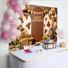 Lofaris Rustic Western Birthday Backdrop with Cowboy Theme, Balloons and Cacti, Farmhouse Style Photo Background for Party Decoration