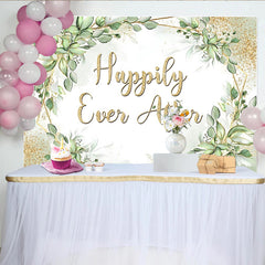 Lofaris Happily Ever After Wedding Backdrop, Elegant Greenery and Gold Glitter Photo Booth Background for Event