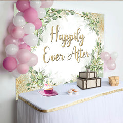 Lofaris Happily Ever After Wedding Backdrop, Elegant Greenery and Gold Glitter Photo Booth Background for Event