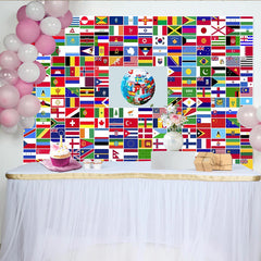 Lofaris Colorful World Flags Photography Backdrop with Globe Design, International Theme Background for Educational and Cultural Events