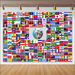 Lofaris Colorful World Flags Photography Backdrop with Globe Design, International Theme Background for Educational and Cultural Events