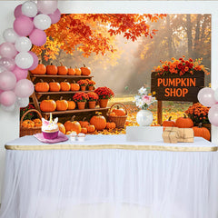 Lofaris Vibrant Autumn Pumpkin Shop Backdrop with Fall Leaves, Seasonal Harvest Photography Background for Fall Festival Decor