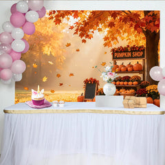 Lofaris Vibrant Autumn Pumpkin Shop Backdrop with Falling Leaves and Harvest Decor, Fall Photography Background for Studio Photoshoot