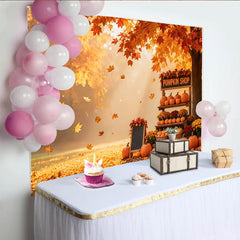 Lofaris Vibrant Autumn Pumpkin Shop Backdrop with Falling Leaves and Harvest Decor, Fall Photography Background for Studio Photoshoot