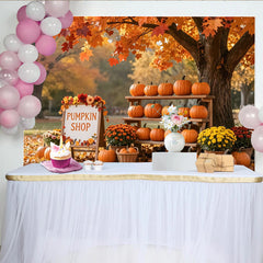 Lofaris Vibrant Autumn Pumpkin Shop Holiday Backdrop with Fall Leaves, Cozy Seasonal Photography Background for Fall Festival Decor