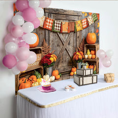 Lofaris Rustic Wood Thanksgiving Backdrop with Pumpkins and Fall Leaves, Thankful Grateful Blessed Harvest Photo Background