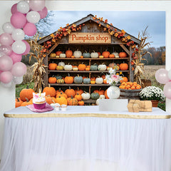Lofaris Rustic Autumn Pumpkin Shop Photography Backdrop with Fall Leaves and Corn, Seasonal Studio Background for Harvest Decor