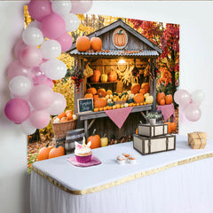 Lofaris Rustic Autumn Pumpkin Patch Backdrop with Fall Leaves and Pumpkins, Charming Harvest Festival Background for Photoshoot Decor