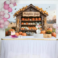 Lofaris Rustic Pumpkin Patch Backdrop with Autumn Leaves and Corn Stalks, Fall Harvest Background for Halloween Party Decor