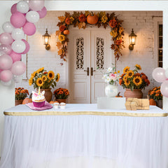 Lofaris Autumn Holiday Backdrop with Pumpkins and Fall Leaves for Front Door Decor, Seasonal Background Banner for Thanksgiving Party