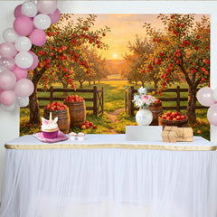Lofaris Golden Sunset Autumn Apple Orchard Photography Backdrop, Rustic Farm Harvest Season Background for Studio Photoshoot