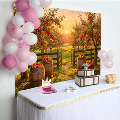 Lofaris Golden Sunset Autumn Apple Orchard Photography Backdrop, Rustic Farm Harvest Season Background for Studio Photoshoot