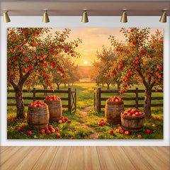 Lofaris Golden Sunset Autumn Apple Orchard Photography Backdrop, Rustic Farm Harvest Season Background for Studio Photoshoot