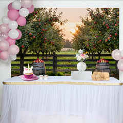 Lofaris Rustic Apple Orchard Photography Backdrop with Red Apples and Wooden Fence, Sunset Farm Scene Background for Studio Photoshoot