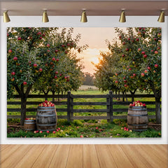 Lofaris Rustic Apple Orchard Photography Backdrop with Red Apples and Wooden Fence, Sunset Farm Scene Background for Studio Photoshoot