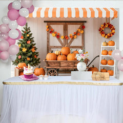 Lofaris Rustic Autumn Harvest Photography Backdrop with Pumpkins and Wooden Cart, Fall Festival Background for Studio Photoshoot