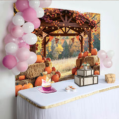 Lofaris Rustic Autumn Harvest Photography Backdrop with Pumpkins and Hay, Beautiful Fall Season Decor for Thanksgiving Party