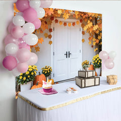Lofaris Autumn Maple Leaf Thanksgiving Backdrop with Pumpkins and Flowers, Harvest Fall Decor Background for Photography and Party