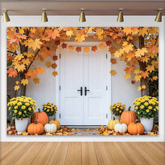 Lofaris Autumn Maple Leaf Thanksgiving Backdrop with Pumpkins and Flowers, Harvest Fall Decor Background for Photography and Party