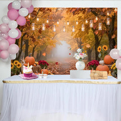 Lofaris Autumn Forest Thanksgiving Backdrop with Pumpkins and Lights, Rustic Fall Harvest Background for Studio Photography