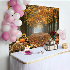Celebrate Golden Autumn Backdrop with Pumpkins and Sunflowers, Rustic Thanksgiving Background for Fall Harvest Photoshoot
