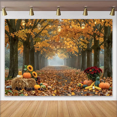 Celebrate Golden Autumn Backdrop with Pumpkins and Sunflowers, Rustic Thanksgiving Background for Fall Harvest Photoshoot
