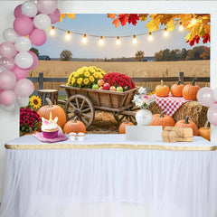 Lofaris Autumn Harvest Photography Backdrop with Pumpkins and Hay Bales, Rustic Farmhouse Background for Thanksgiving Party Decor