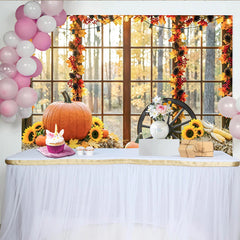 Celebrate Rustic Autumn Thanksgiving Backdrop with Pumpkins, Harvest Sunflower Background for Holiday Party Photo Booth