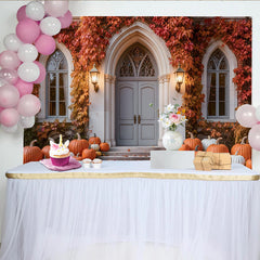 Capture Autumn Pumpkin Door Photography Backdrop for Fall Portrait, Rustic Thanksgiving Background Banner for Studio Photo