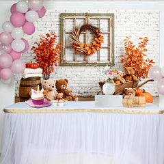 Lofaris Autumn Photography Backdrop with Teddy Bears and Pumpkins, Cozy Fall Studio Background for Portrait Photoshoot