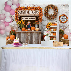 Lofaris Rustic Pumpkin Patch Autumn Backdrop for Thanksgiving, Vintage Farmhouse Barn Wood Background for Photo Studio