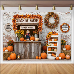 Lofaris Rustic Pumpkin Patch Autumn Backdrop for Thanksgiving, Vintage Farmhouse Barn Wood Background for Photo Studio
