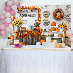 Celebrate Rustic Pumpkin Patch Autumn Backdrop for Fall Harvest, Sunflowers and Maple Leaves Background for Studio Photo Booth